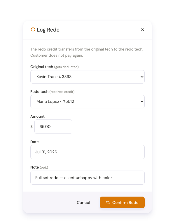Log Redo modal